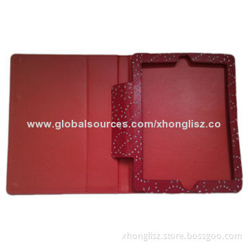 Hot popular elegant PU leather with diamonds decoration design for iPad 3 case, many color options